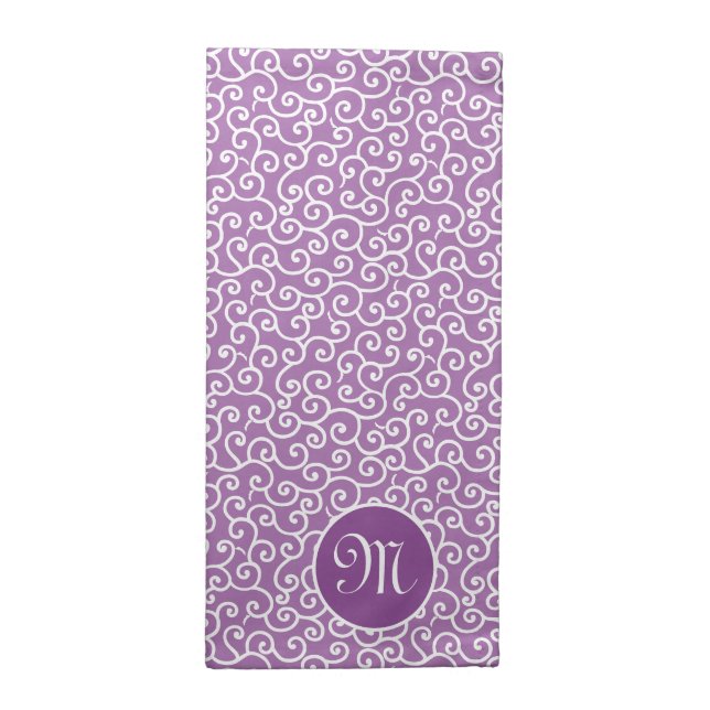 Purple Karakusa Arabesque Vine Pattern Cloth Napkin (Half Fold)