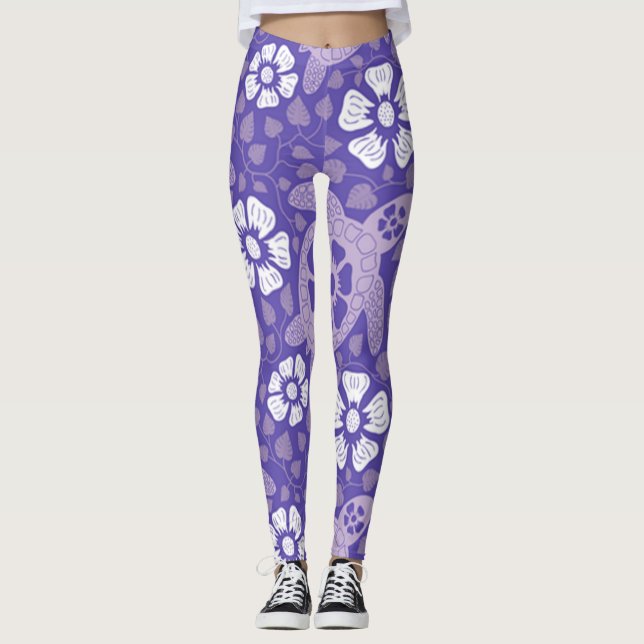 Purple Kauai Turtles Leggings (Front)