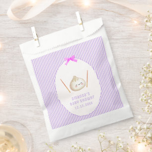 Purple Kawaii Girl Bow Asian Dumpling Baby Shower Favor Bag