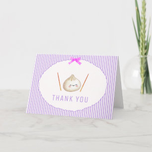 Purple Kawaii Girl Bow Asian Dumpling Baby Shower Thank You Card