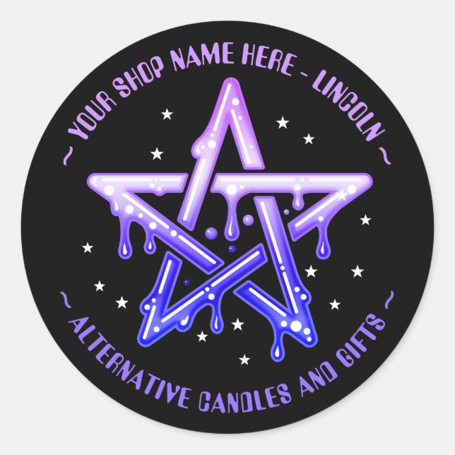 Purple Kawaii Pentagram Witchcraft Gothic Classic Round Sticker (Front)