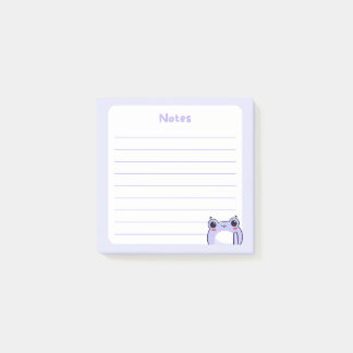 Purple Kawaii Shy Blushing Chibi Frog Waving Post-it Notes
