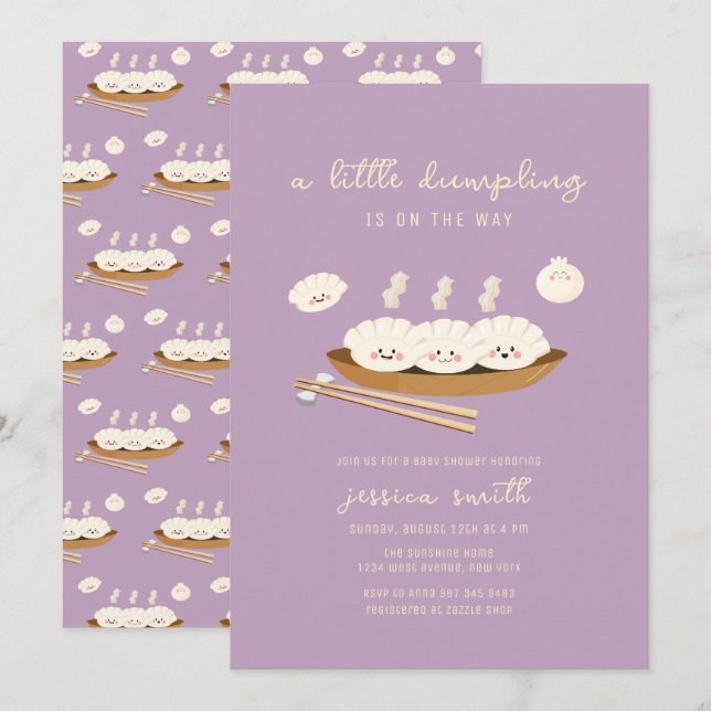 Purple Kawaii Stream Bao Dumpling Baby Shower  Invitation (Front/Back)