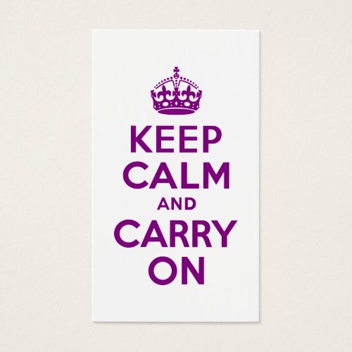 Purple Keep Calm and Carry On Business Card Template