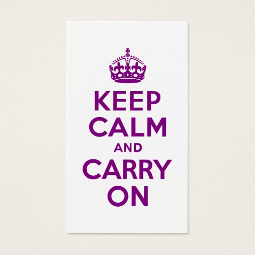 Customizable Purple Keep Calm and Carry On Business Card Template