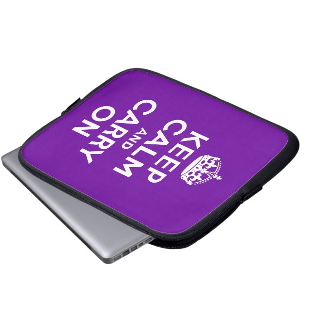 Purple Keep Calm and Carry On Laptop Sleeve (Front Bottom)