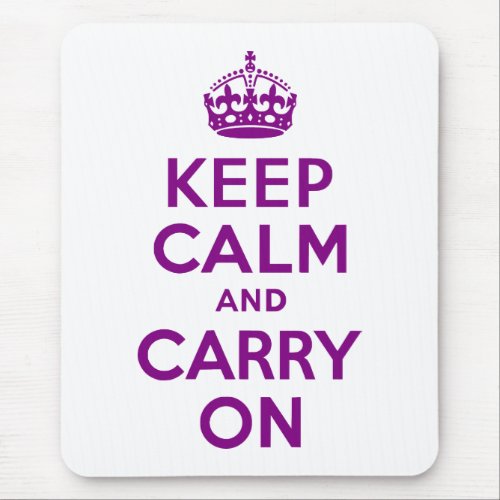 Purple Keep Calm and Carry On Mouse Pad