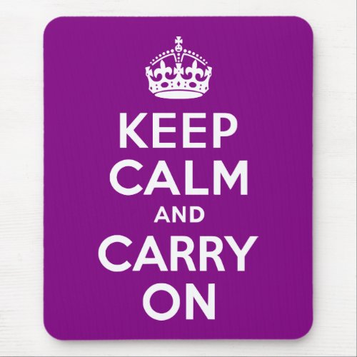 Purple Keep Calm and Carry On Mouse Pad