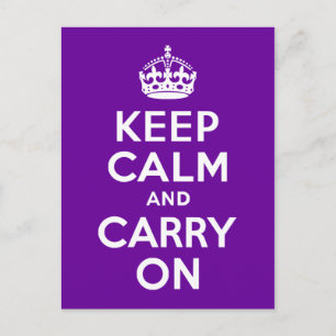 Purple Keep Calm and Carry On Postcard