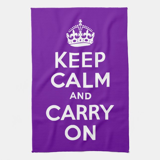 Purple Keep Calm and Carry On Towel (Vertical)