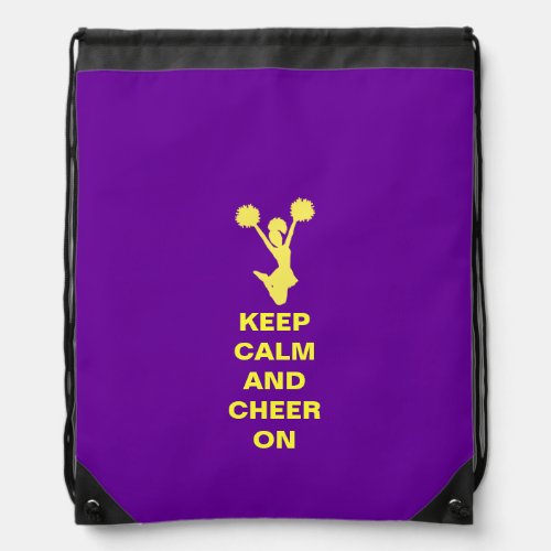 Purple Keep Calm Cheerleader Drawstring Backpack