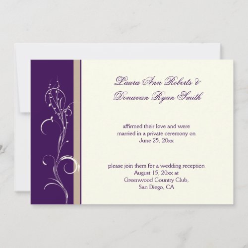 Purple Khaki Ivory Floral Swirl Post Wedding Custom Invitation