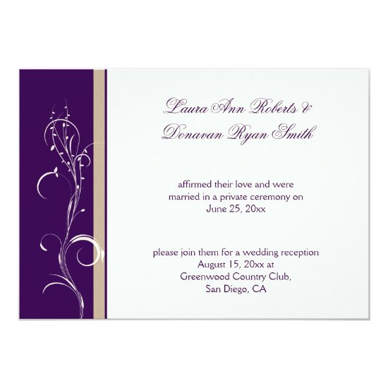 Purple Khaki Ivory Floral Swirl Post Wedding Invitation