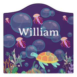 Purple Kids Nautical PatternBed Room Door Sign