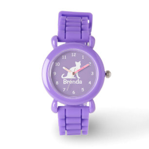 Purple kid's watch with cute cat design