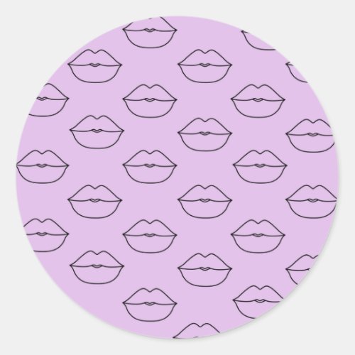 purple kiss lipstick smooch pattern classic round sticker