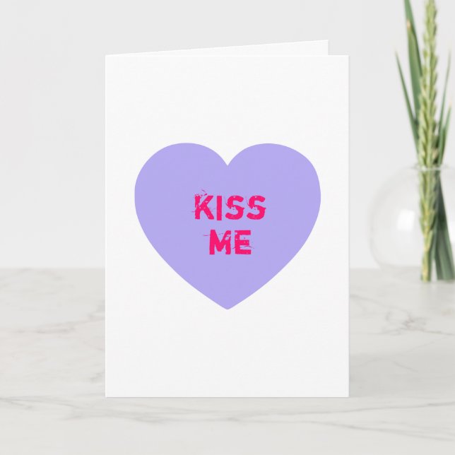 Purple Kiss Me Conversation Heart Holiday Card (Front)