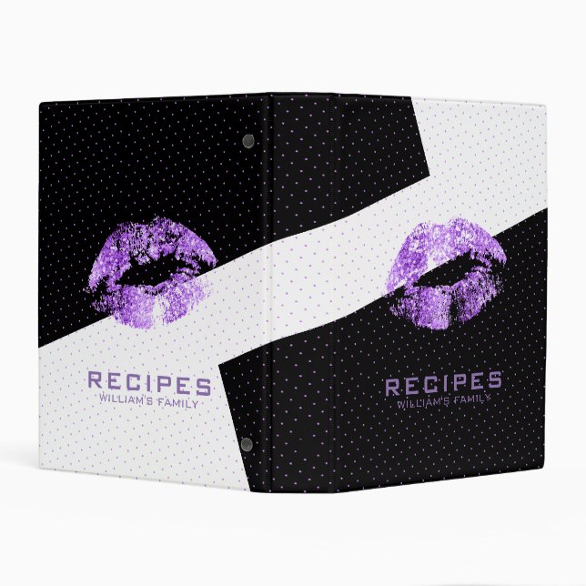 Purple Kiss Modern Black & White Geometric Design Mini Binder (Background)