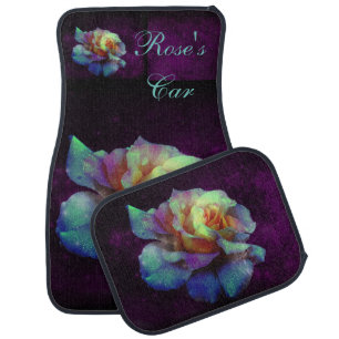 Purple Kissed Turquoise Rose Personalized Car Mats