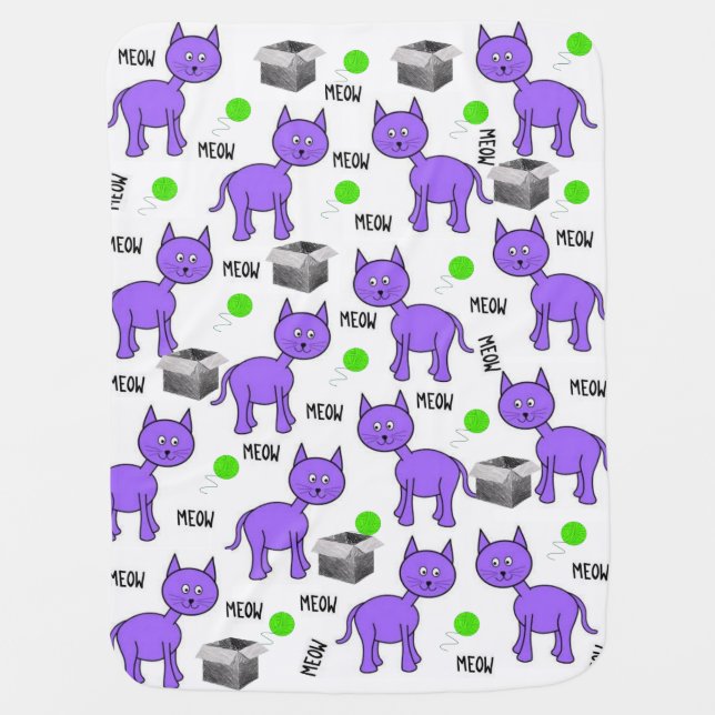 Purple Kitten Cat Meow Baby Blanket (Front)