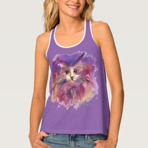 PURPLE KITTENCUTE KITTY CAT PORTRAIT TANK TOP