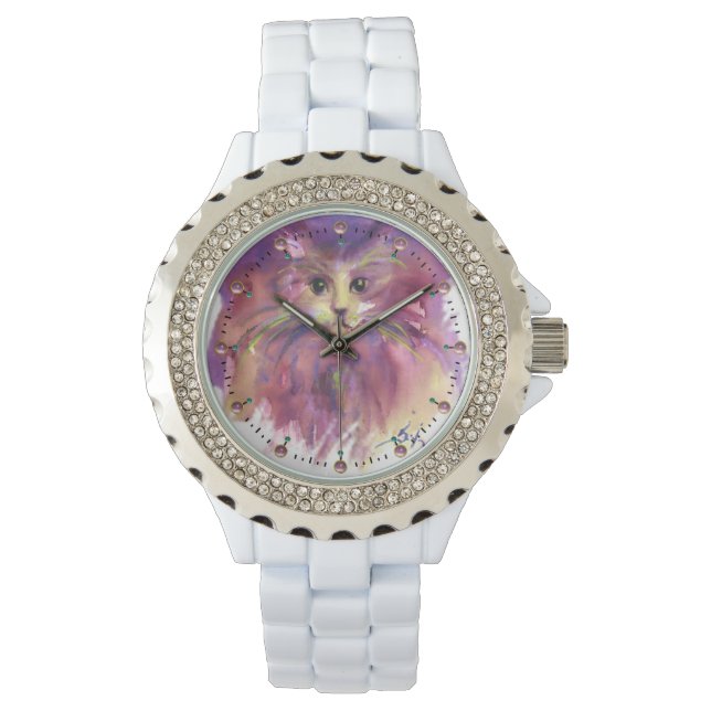 PURPLE KITTEN,CUTE KITTY CAT PORTRAIT WATCH (Front)