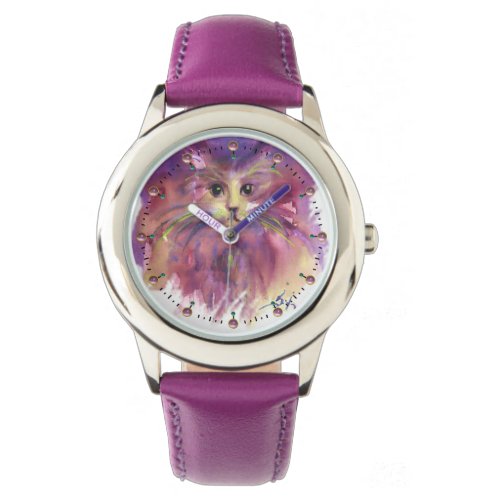 PURPLE KITTENCUTE KITTY CAT PORTRAIT WATCH