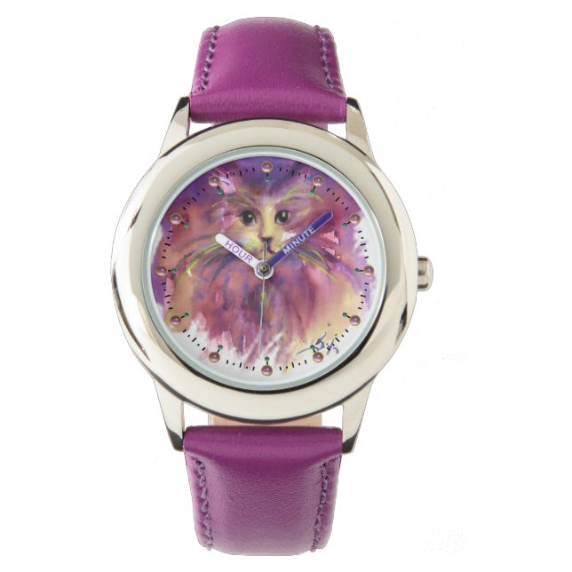 PURPLE KITTEN,CUTE KITTY CAT PORTRAIT WATCH (Front)