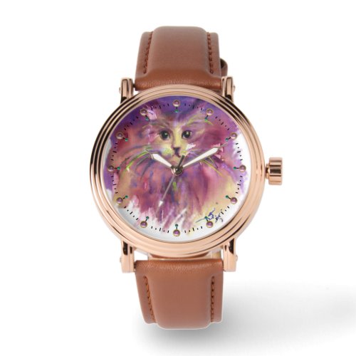 PURPLE KITTENCUTE KITTY CAT PORTRAIT WATCH