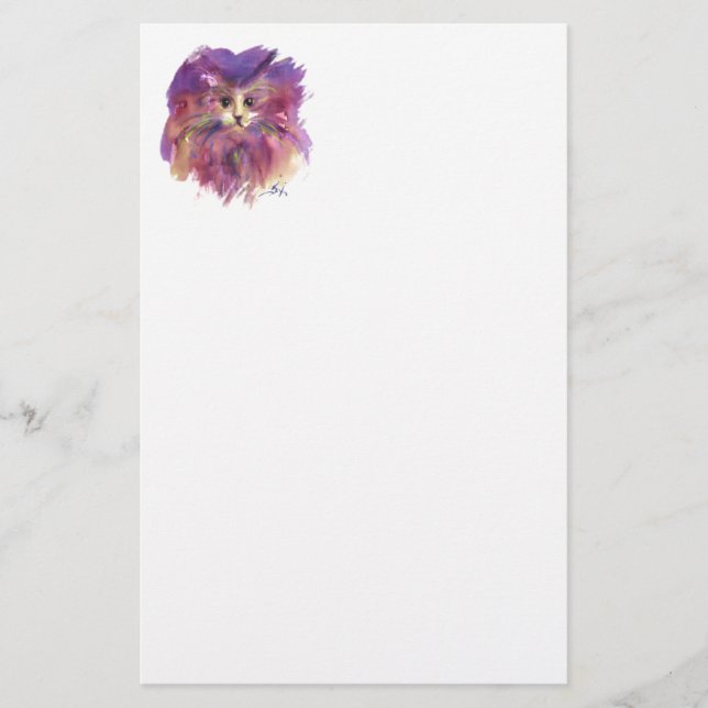 PURPLE KITTEN,CUTE KITTY CAT PORTRAIT,White Stationery (Front)