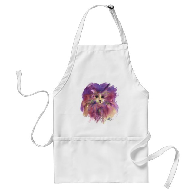 PURPLE KITTEN,KITTY CAT PORTRAIT ADULT APRON (Front)