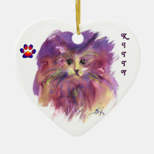 PURPLE KITTEN,KITTY CAT PORTRAIT,Amethyst Gemstone Ceramic Ornament