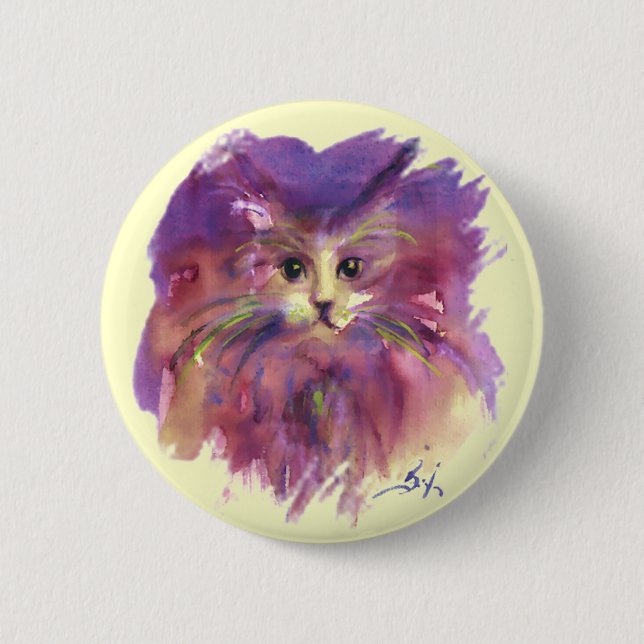 PURPLE KITTEN ,KITTY CAT PORTRAIT BUTTON (Front)