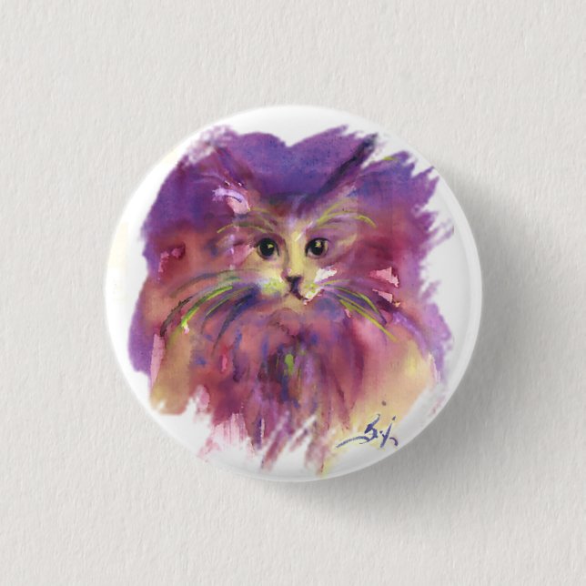 PURPLE KITTEN ,KITTY CAT PORTRAIT BUTTON (Front)