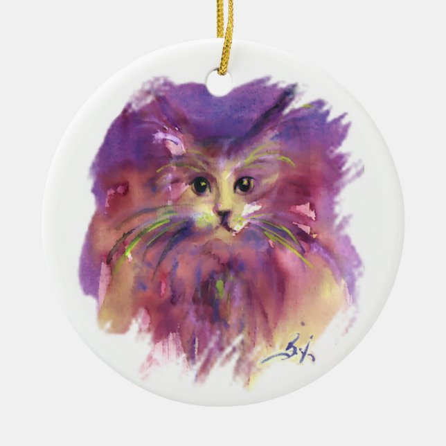 PURPLE KITTEN,KITTY CAT PORTRAIT CERAMIC ORNAMENT (Front)