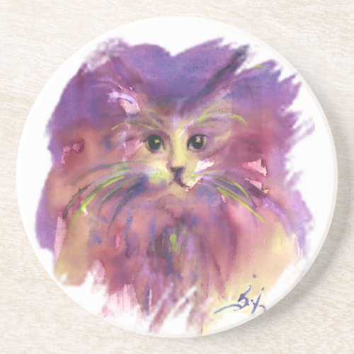 PURPLE KITTENKITTY CAT PORTRAIT COASTER