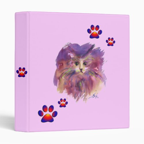 PURPLE KITTENKITTY CAT PORTRAIT COLORFUL PAWS 3 RING BINDER