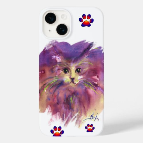 PURPLE  KITTENKITTY CAT PORTRAIT Colorful Paws Case_Mate iPhone 14 Case