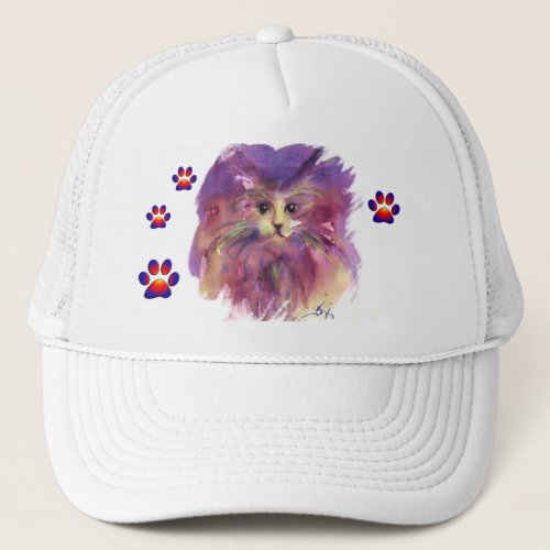 PURPLE KITTEN KITTY CAT PORTRAITCOLORFUL PAWS TRUCKER HAT