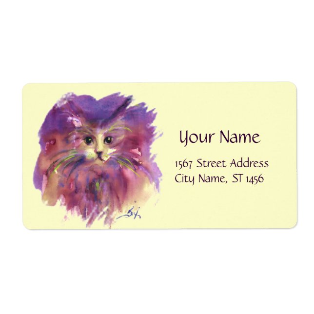PURPLE KITTEN,KITTY CAT PORTRAIT, Cream Label (Front)