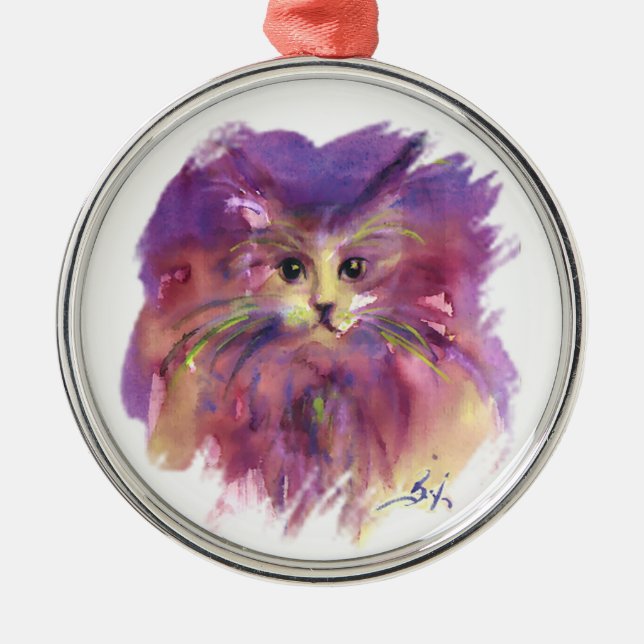PURPLE KITTEN,KITTY CAT PORTRAIT METAL ORNAMENT (Front)