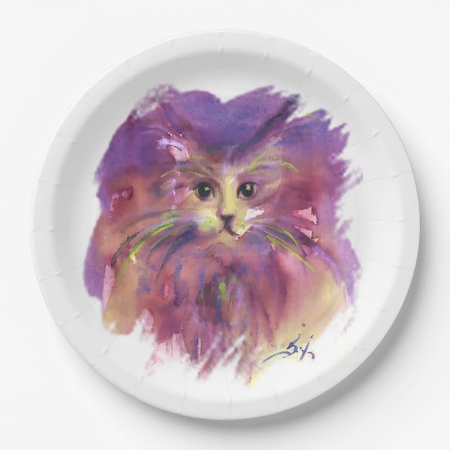 PURPLE KITTEN,KITTY CAT PORTRAIT  PAPER PLATES (Front)