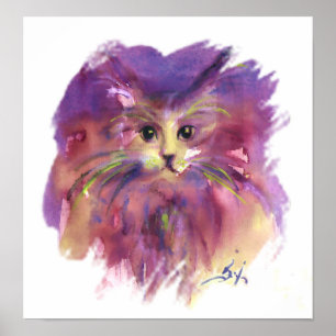 PURPLE KITTEN, KITTY CAT PORTRAIT POSTER