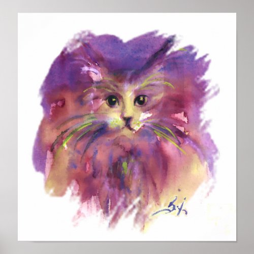 PURPLE KITTEN KITTY CAT PORTRAIT POSTER