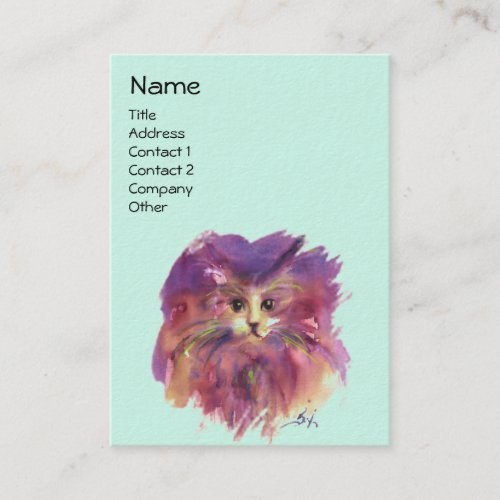 PURPLE KITTENKITTY CAT PORTRAITTeal Green Business Card