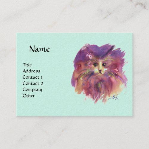 PURPLE KITTENKITTY CAT PORTRAITTeal Green Business Card