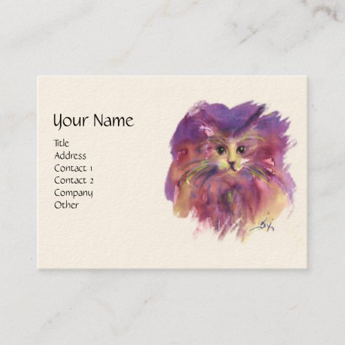 PURPLE KITTEN KITTY CAT PORTRAIT White Cream Business Card