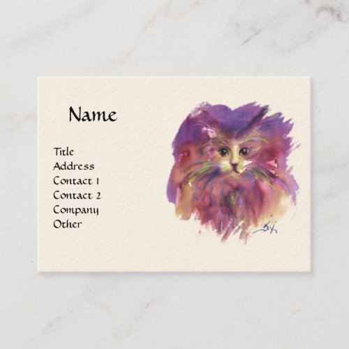 PURPLE KITTEN KITTY CAT PORTRAIT White Cream Business Card