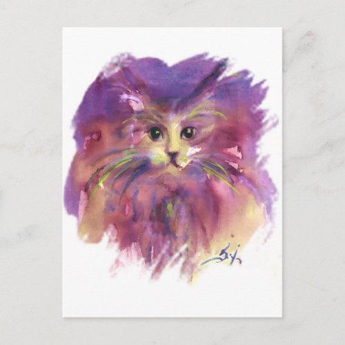 PURPLE KITTENKITTY CAT PORTRAIT WITH COLORFUL PAW POSTCARD