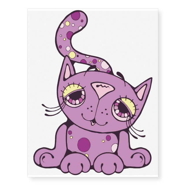 Purple Kitty Cat Graphic Design Temporary Tattoos (Front)
